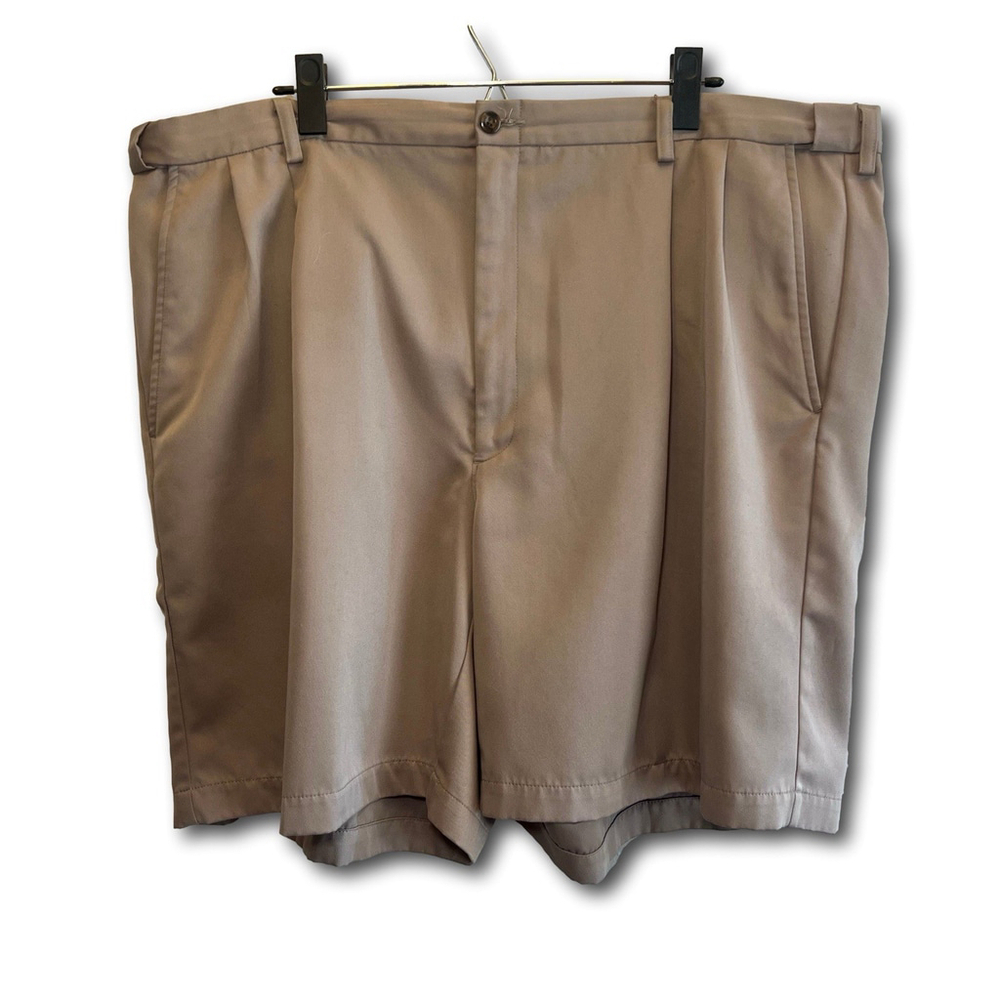 Haggar Khaki Shorts Mens 44 Brown 100% Polyester Flat Front Pockets Vintage